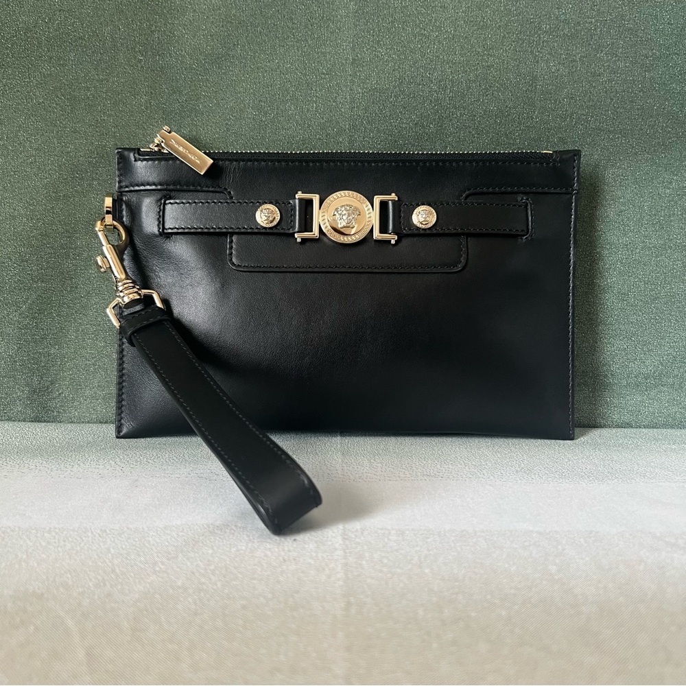 Versace Black Leather Medusa Wristlet Small LGHW